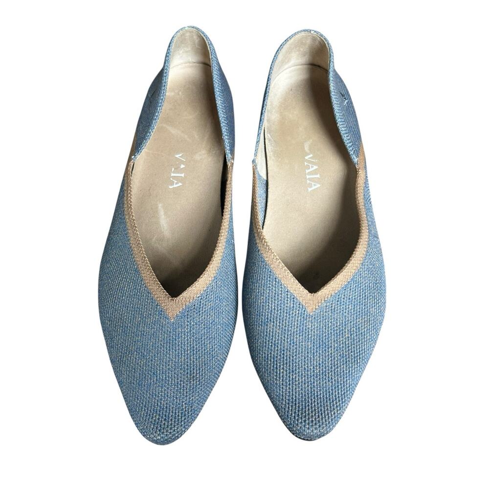 Vivaia Vienna Pointed Toe Knit Ballet Flats Size 37.5 US 7 Light Blue - Picture 2 of 9